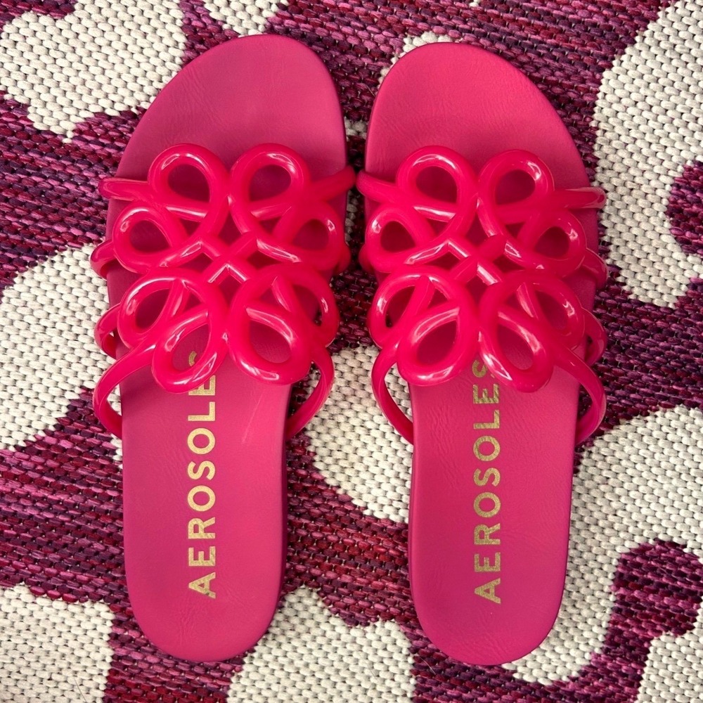 Aerosoles Womens 7.5 Frida Slide Sandals Pink Jelly Lattice Strap Excellent